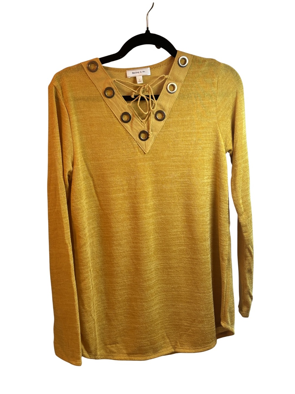 Hailey & Co Mustard Lace-Up V-Neck Long Sleeve Sweater Top New S,M,L